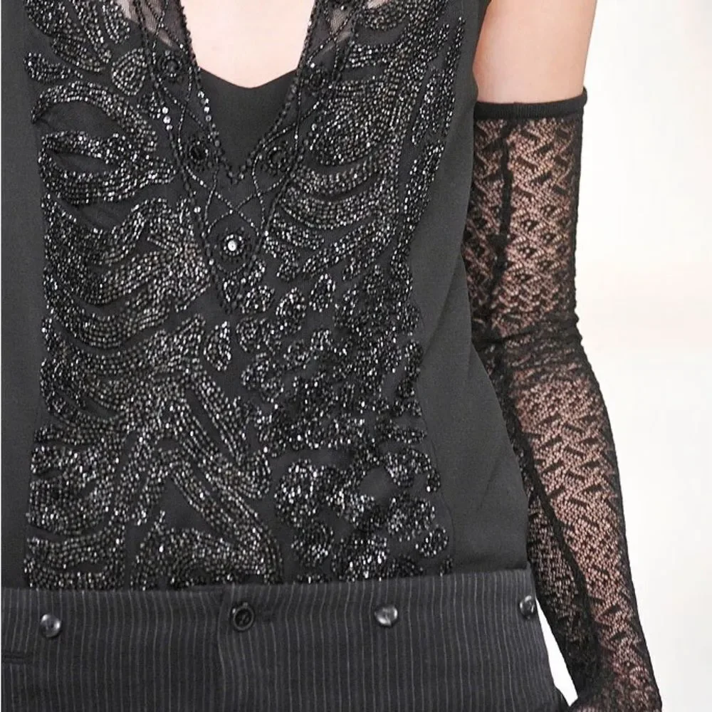 Ralph Lauren Collection Fall 2010 Black Fingerless Lace Crochet Gloves